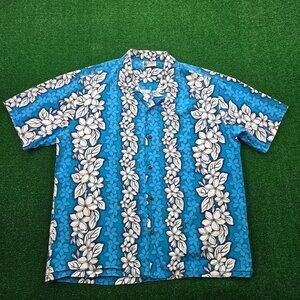 Aloha Republic Hawaiian Shirt Mens XL Blue Floral Beach Camp Made in USA‎ Aloha